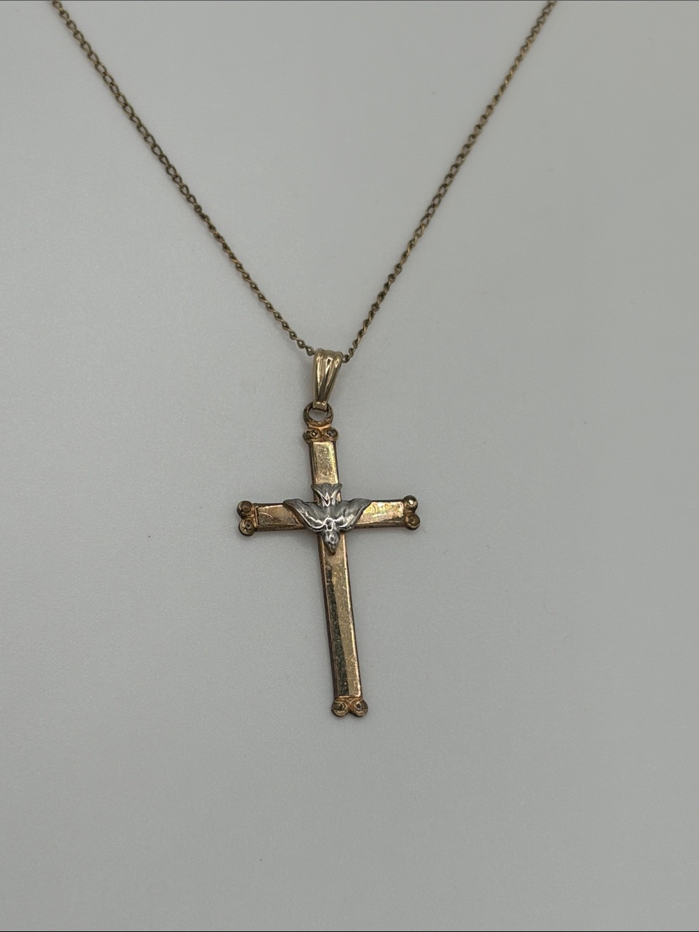 1/20th 14k Gold- filled two tone Cross Pendant Necklace with Dove Accent